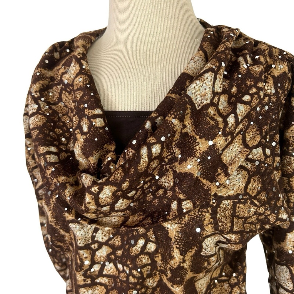 ISABELLA RODRIGUEZ New Animal Print Alligator TOP S Cowl Blouse Chic Maximalist - Picture 14 of 17
